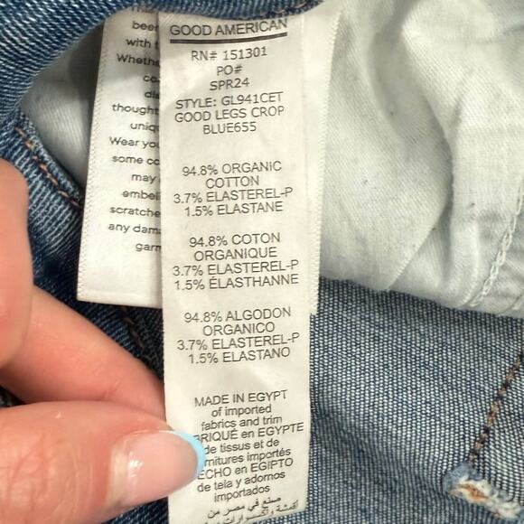 Good American Good Legs Crop Blue665 Light Wash Raw Hem Skinny Jeans size 4 / 27 - Picture 3 of 9